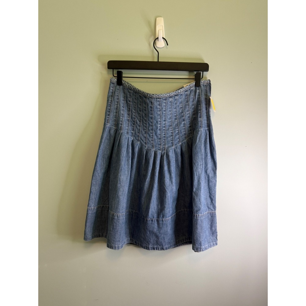 NWT Free People Peyton Pintuck Denim Midi Skirt California Coast Blue Size 12 - Picture 2 of 7